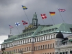 Flags on hotel.